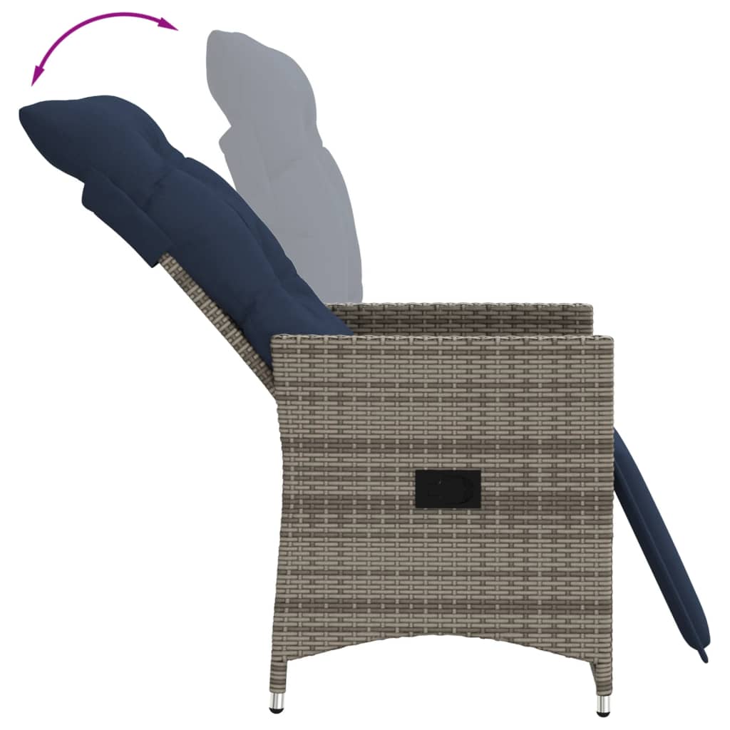Reclining Garden Chair with Cushions Grey Poly Rattan